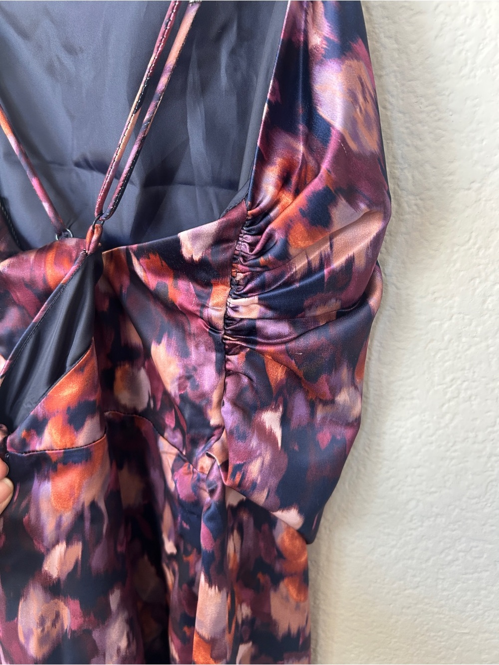 Jason Wu NWT Satin Watercolor Floral Midi Dress, Eggplant Purple, Size Medium - Picture 10 of 11